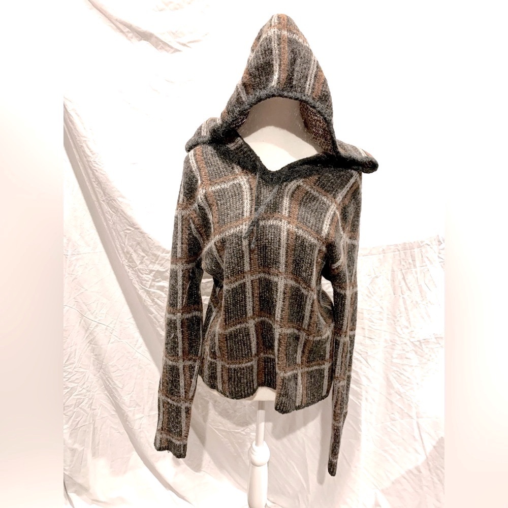 Women’s Medium Mohair Plaid‎ Hooded Sweater Grunge Cottagecore Festival Forest